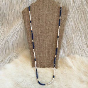 VINtage Monet Blue White Necklace Beaded Retro Beachy Boho Long Coastal 13972